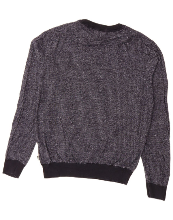 Hugo Boss Herre Boat Neck Jumper Sweater Medium Navy Blue Nålestribet bomuld