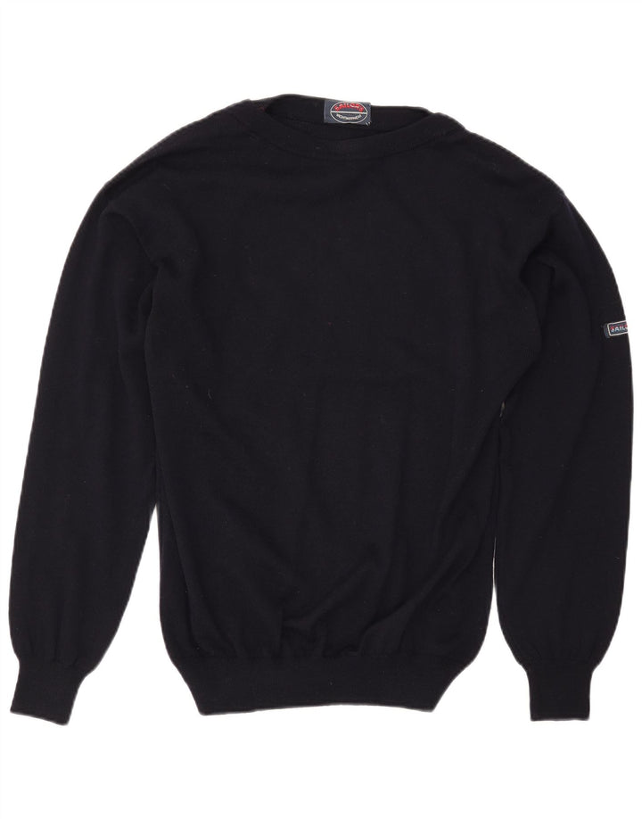 VINTAGE Herre Boat Neck Jumper Sweater Medium Navy Blue