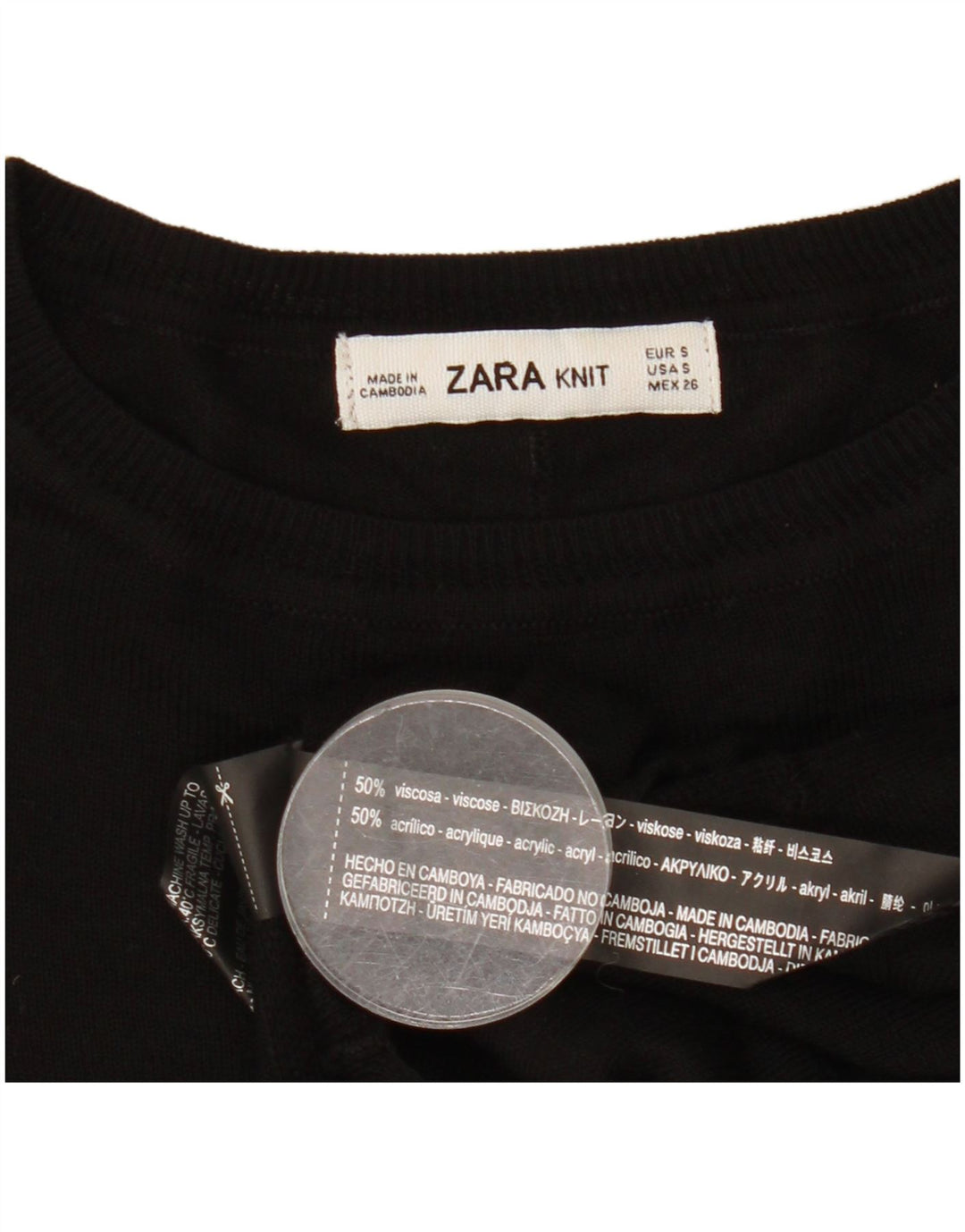 Zara Dame Oversized Crew Neck Jumper Sweater UK 10 Small Black Viscose