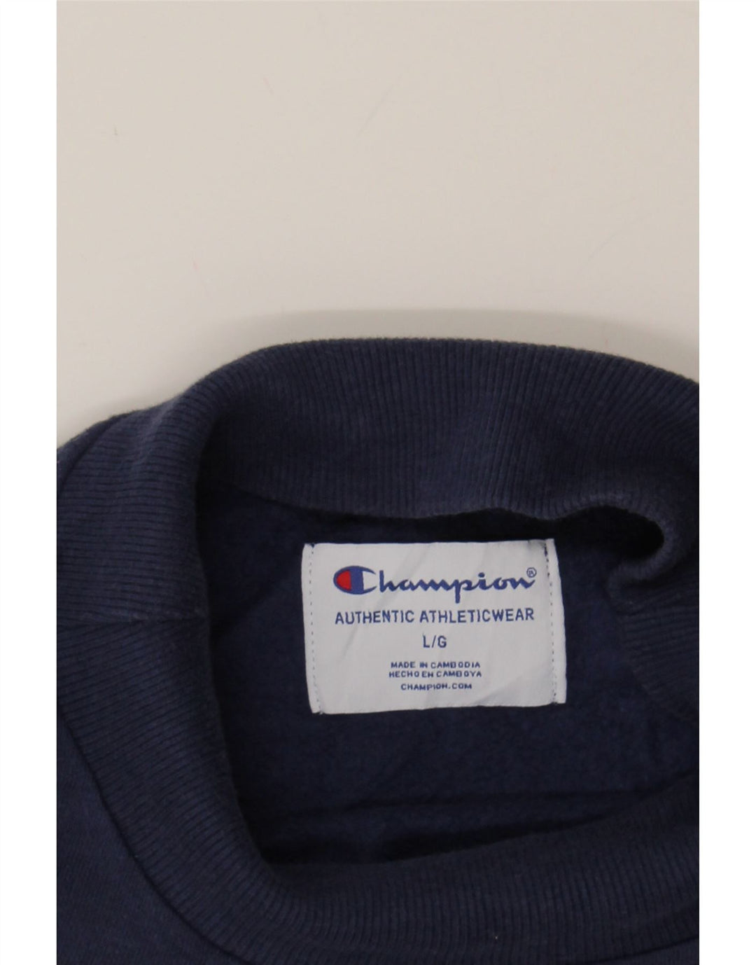 CHAMPION Womens Oversized Graphic Sweatshirt Jumper UK 16 Large Navy Blue Vintage Champion and Second-Hand Champion from Messina Hembry 