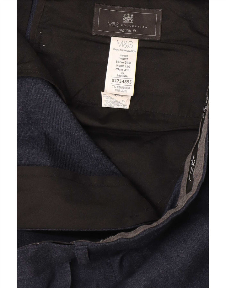 Marks & Spencer Herre Regular Fit Suit Bukser W34 L31 Marineblå polyester