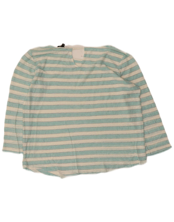 Massimo Dutti Womens Oversized Top 3/4 Sleeve UK 10 Small Blue Striped