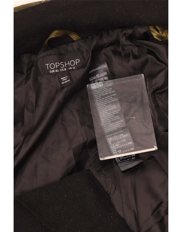 Topshop Womens Velour Bomber Jacket UK 12 Medium Gold Polyester