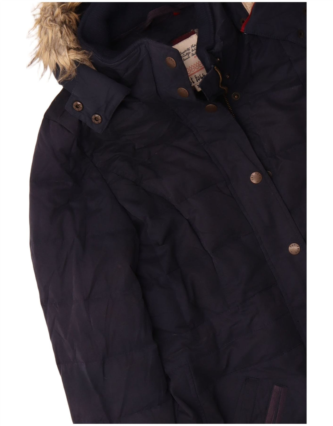 Fat Face Dame Hooded Parka Jacket UK 12 Medium Navy Blue Polyester Winter