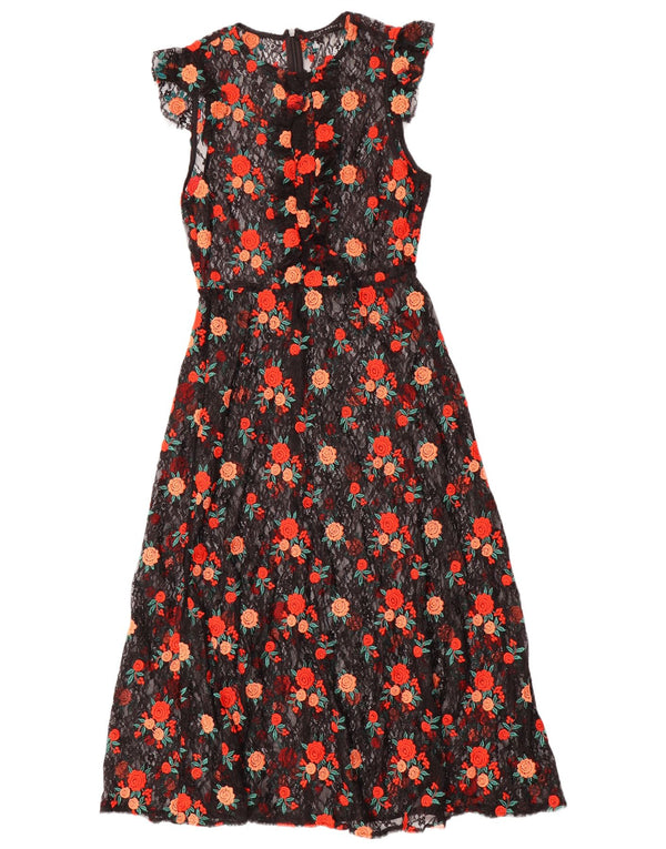 Zara Dame Se Through Lace Maxi Dress UK 6 XS Black Floral