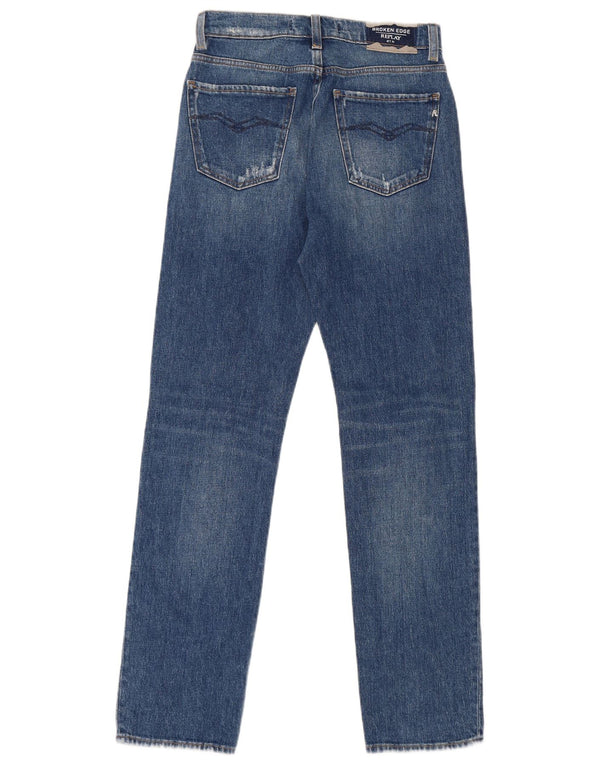 Replay Dame Distressed Straight Jeans W25 L30 Blå Bomuld