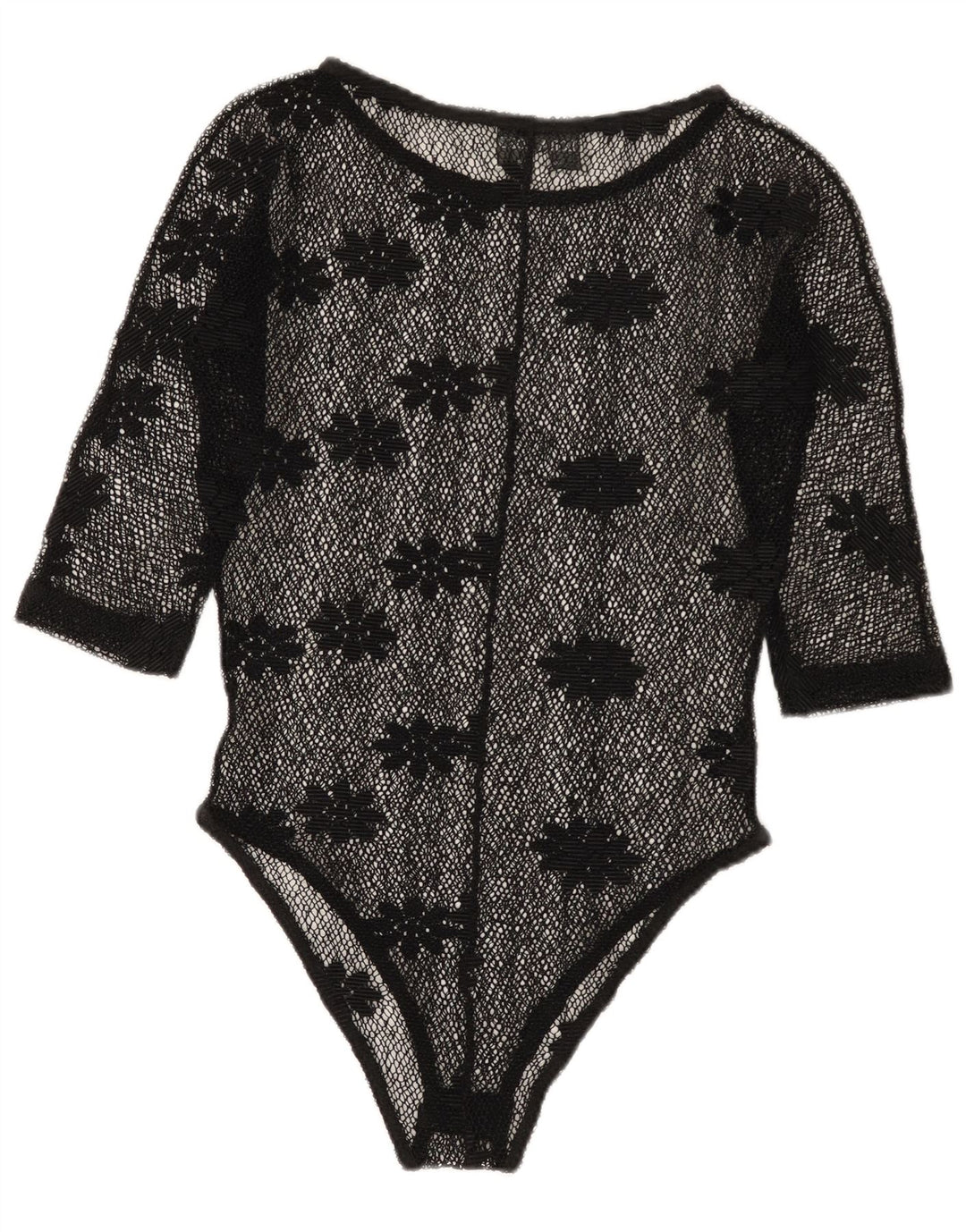 Vintage Dame Se Through Lace Bodysuit IT 42 Medium Black Floral