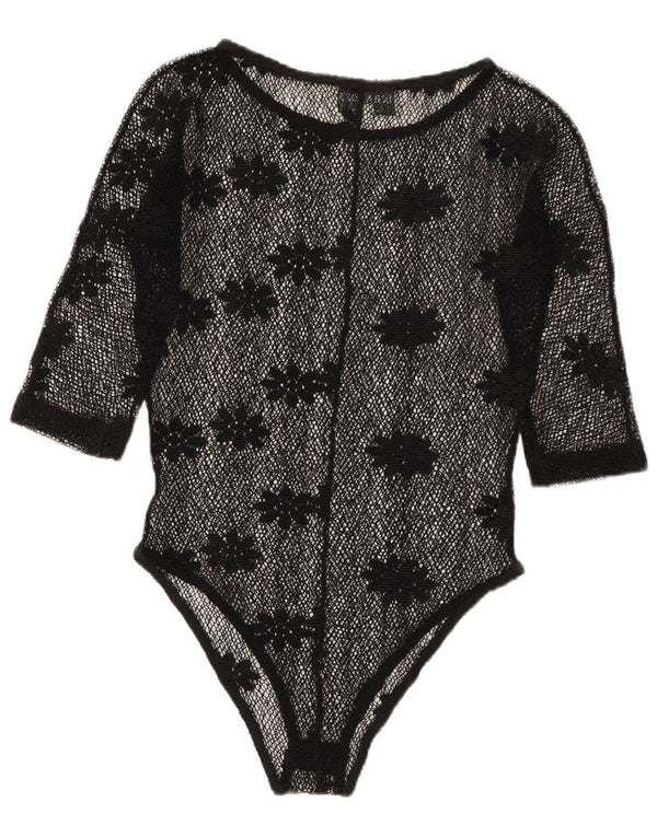 Vintage Dame Se Through Lace Bodysuit IT 42 Medium Black Floral