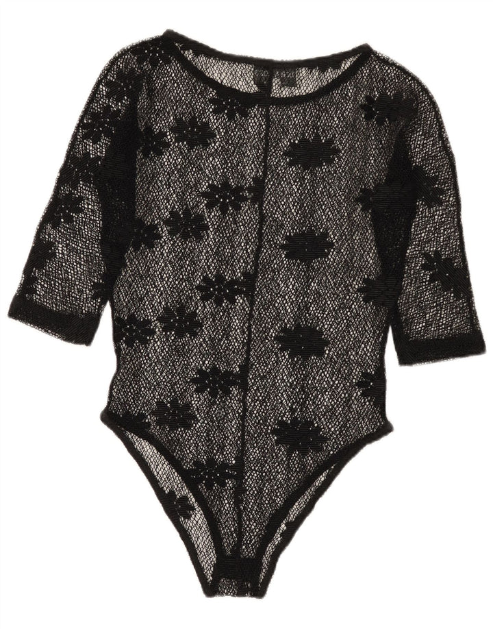 Vintage Dame Se Through Lace Bodysuit IT 42 Medium Black Floral