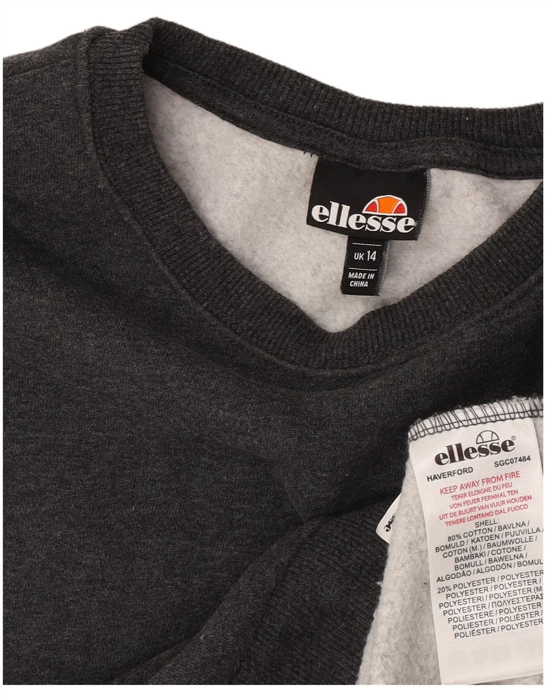 Ellesse Dame Sweatshirt Jumper UK 14 Stor Grå Bomuld
