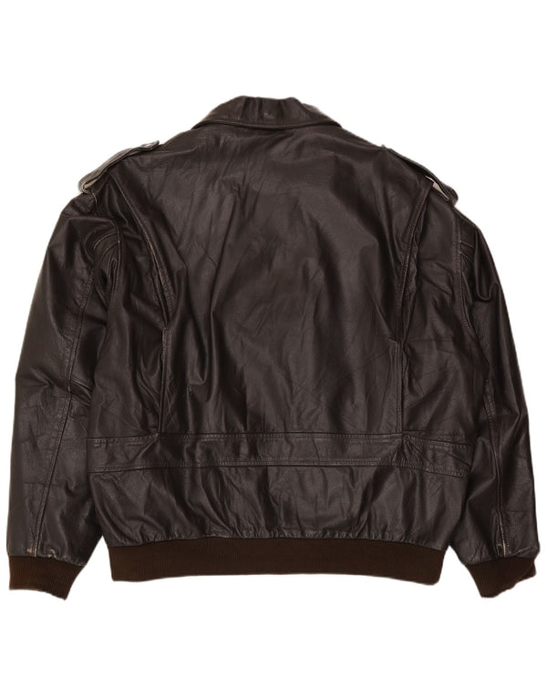 Vintage Herre Military Læderjakke IT 56 3XL Brun