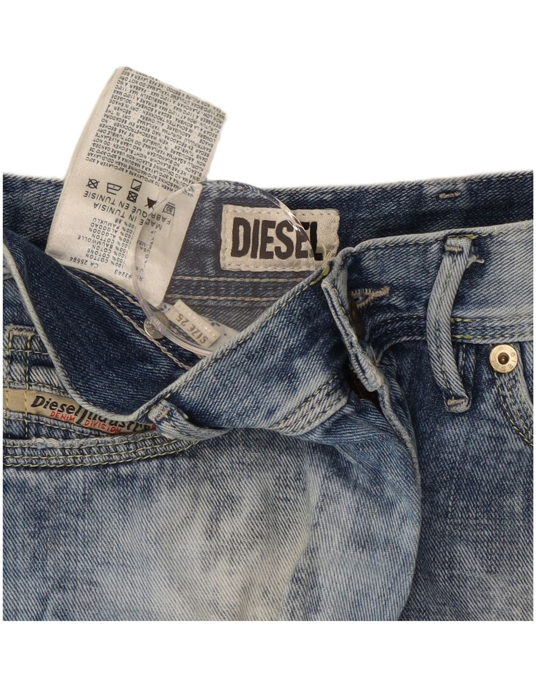 DIESEL Dame Acid Wash Denim Shorts W25 XS Blå Bomuld
