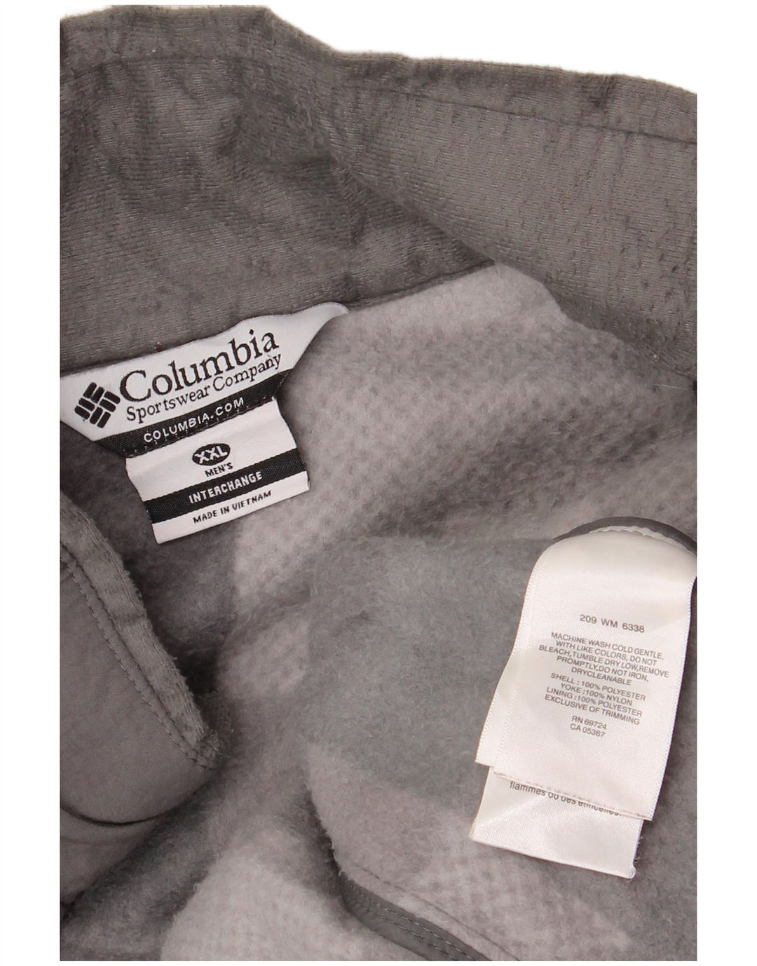 COLUMBIA Mens Interchange Fleece Jacket UK 44 2XL Grey Geometric Polyester
