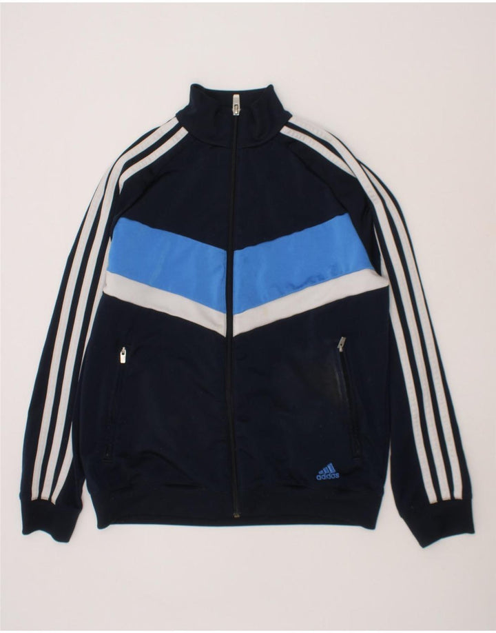 ADIDAS Boys Tracksuit Top Jacket 11-12 Years Navy Blue Colourblock Vintage Adidas and Second-Hand Adidas from Messina Hembry 