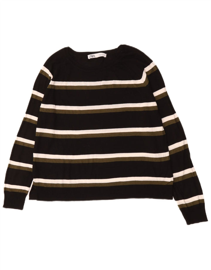 Zara Dame Boat Neck Jumper Sweater UK 14 Medium Sort Stribet