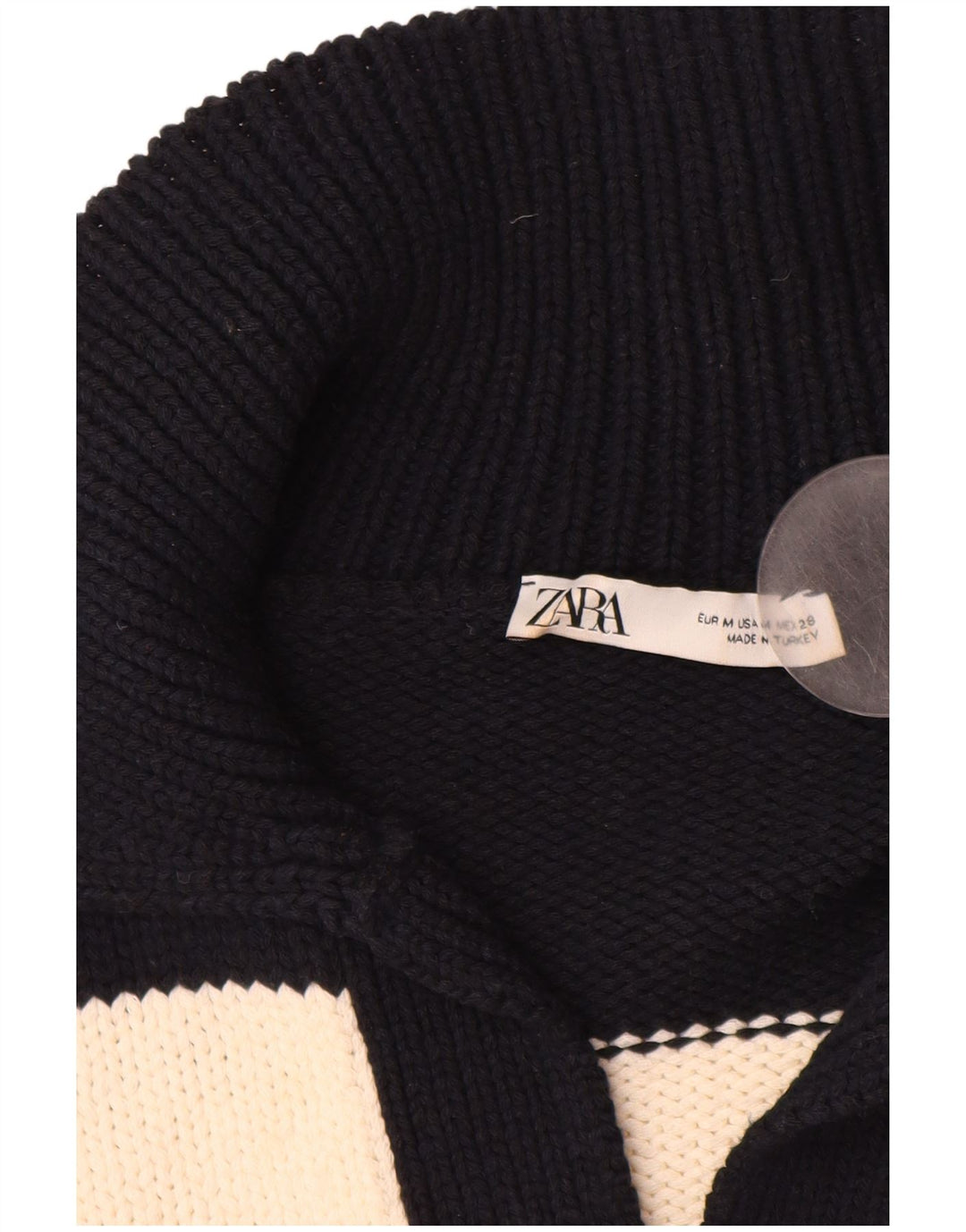 ZARA Dame Oversized Polo Neck Jumper Sweater UK 14 Medium Sort Stribet