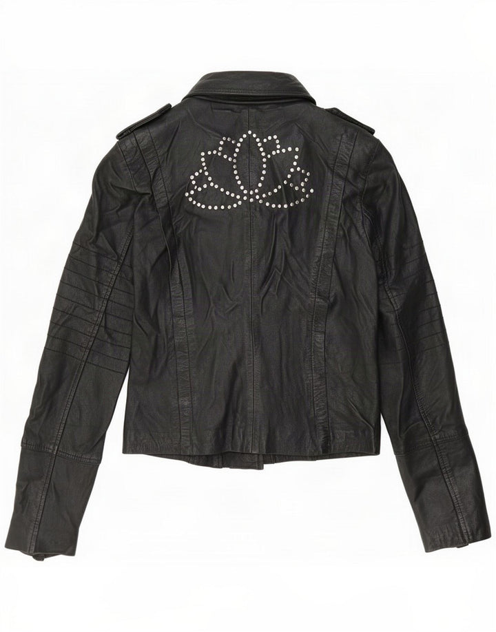 Transmission Dame Læder Biker Jacket UK 12 Medium Sort