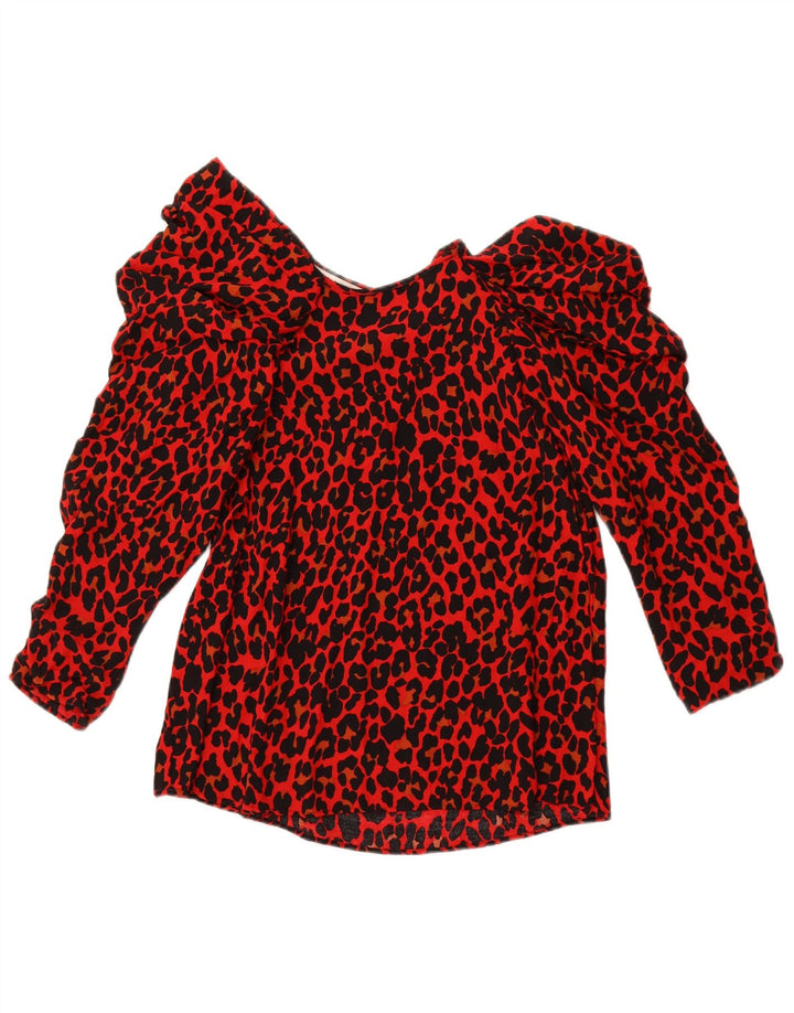 ZARA Dame 3/4 ærmet bluse Top UK 10 Small Red Animal Print