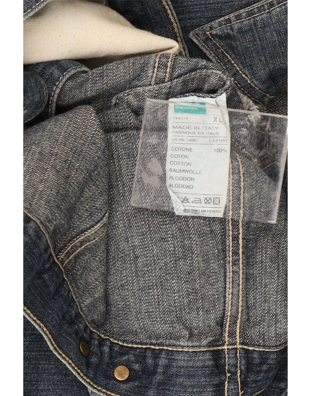 BENETTON Dame denimjakke UK 18 XL Blå Bomuld