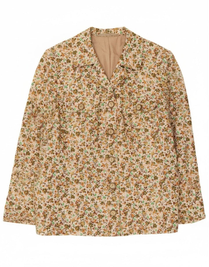 Vintage dame 5-knaps blazerjakke UK 12 Medium Beige Floral