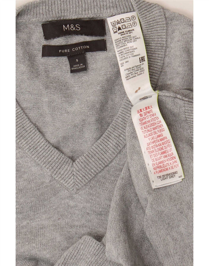 Marks & Spencer Dame V-hals sweater UK 10 Small Grey Bomuld