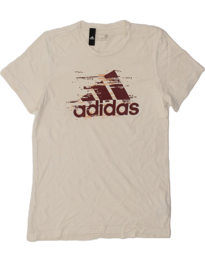 ADIDAS Mens Graphic T-Shirt Top Small White Vintage Adidas and Second-Hand Adidas from Messina Hembry 