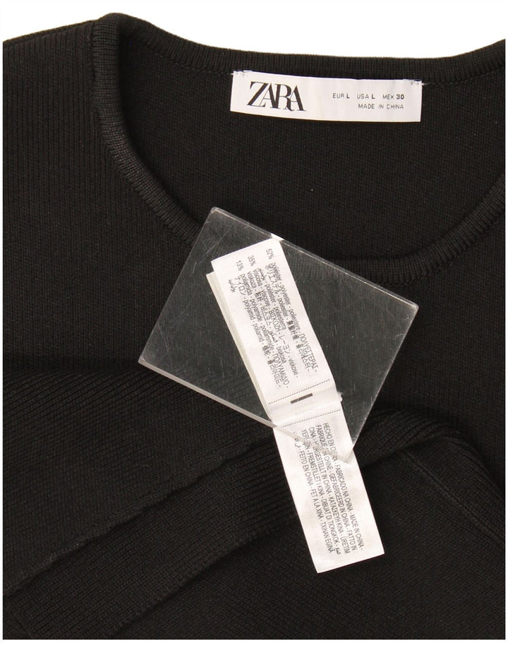 Zara Dame Sleeveless Jumper Dress UK 14 Large Black Polyester
