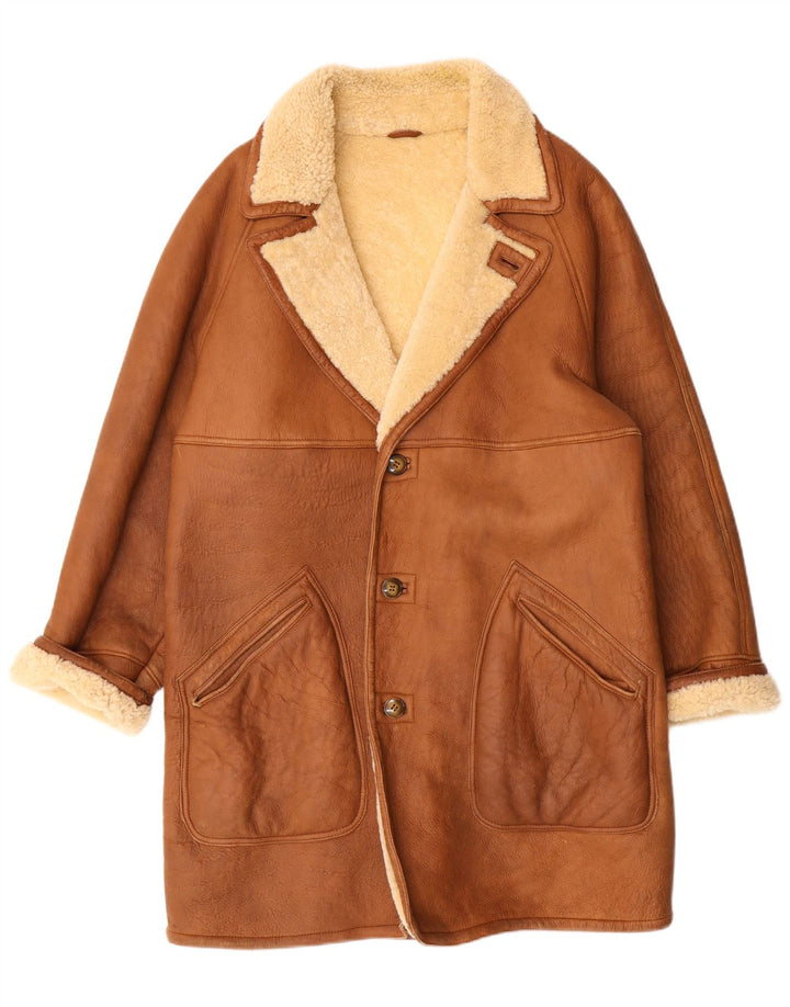 Vintage Herre Shearling Jacket UK 38 Medium Brown Læder Classic