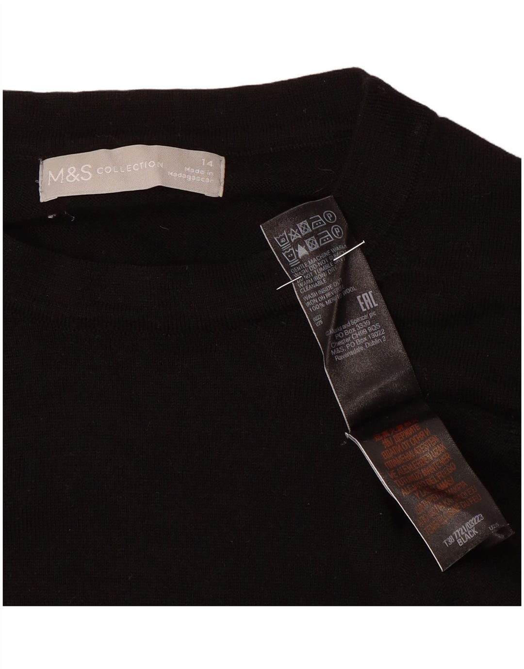 Marks & Spencer Dame sweater med rund hals DK 14 Stor sort uld