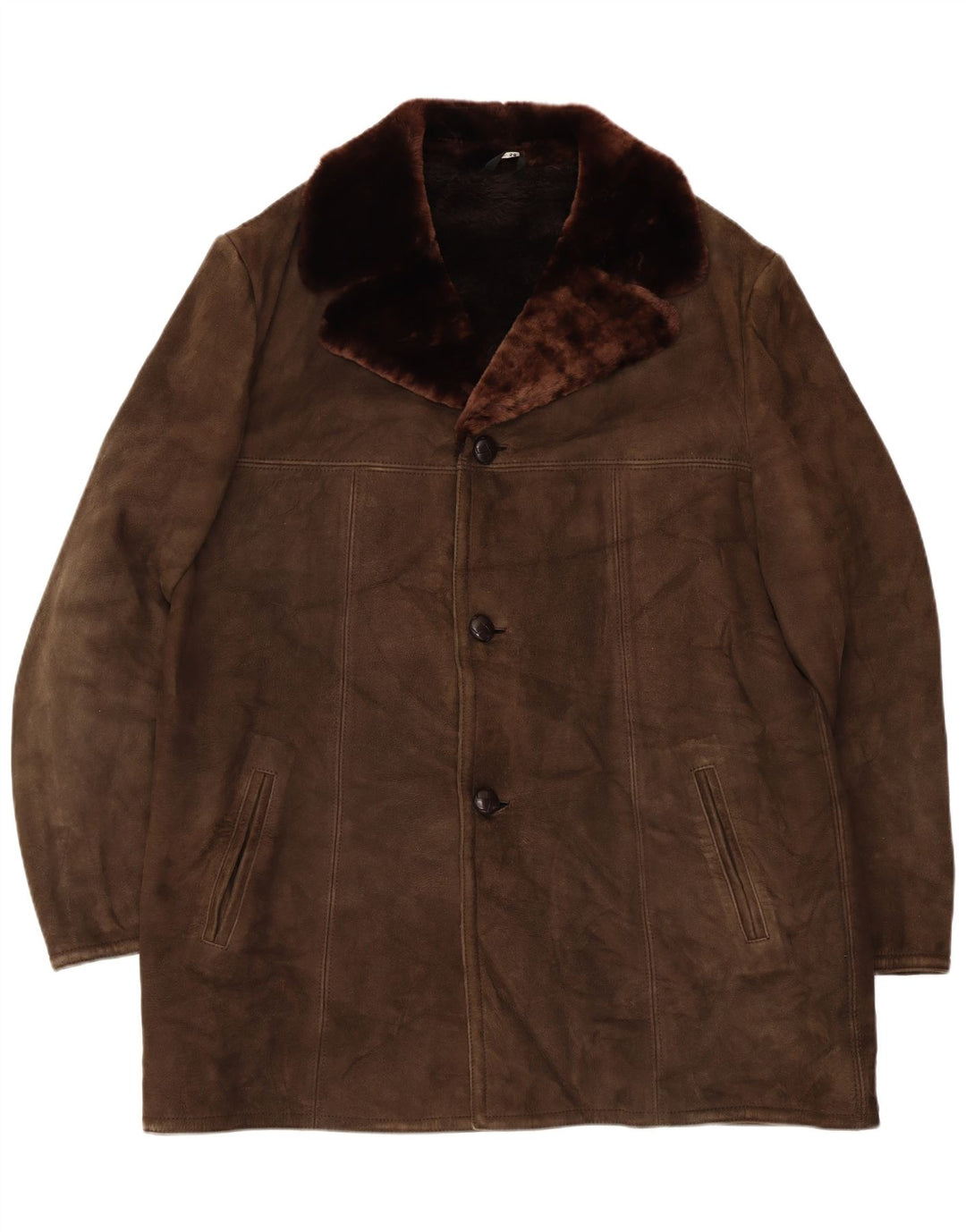 Vintage Herre Shearling Jacket UK 42 XL brunt læder