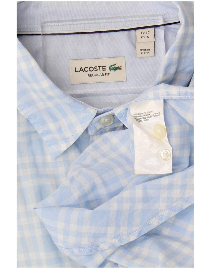Lacoste Herre Regular Fit skjorte str. 42 Stor blå ternet bomuld