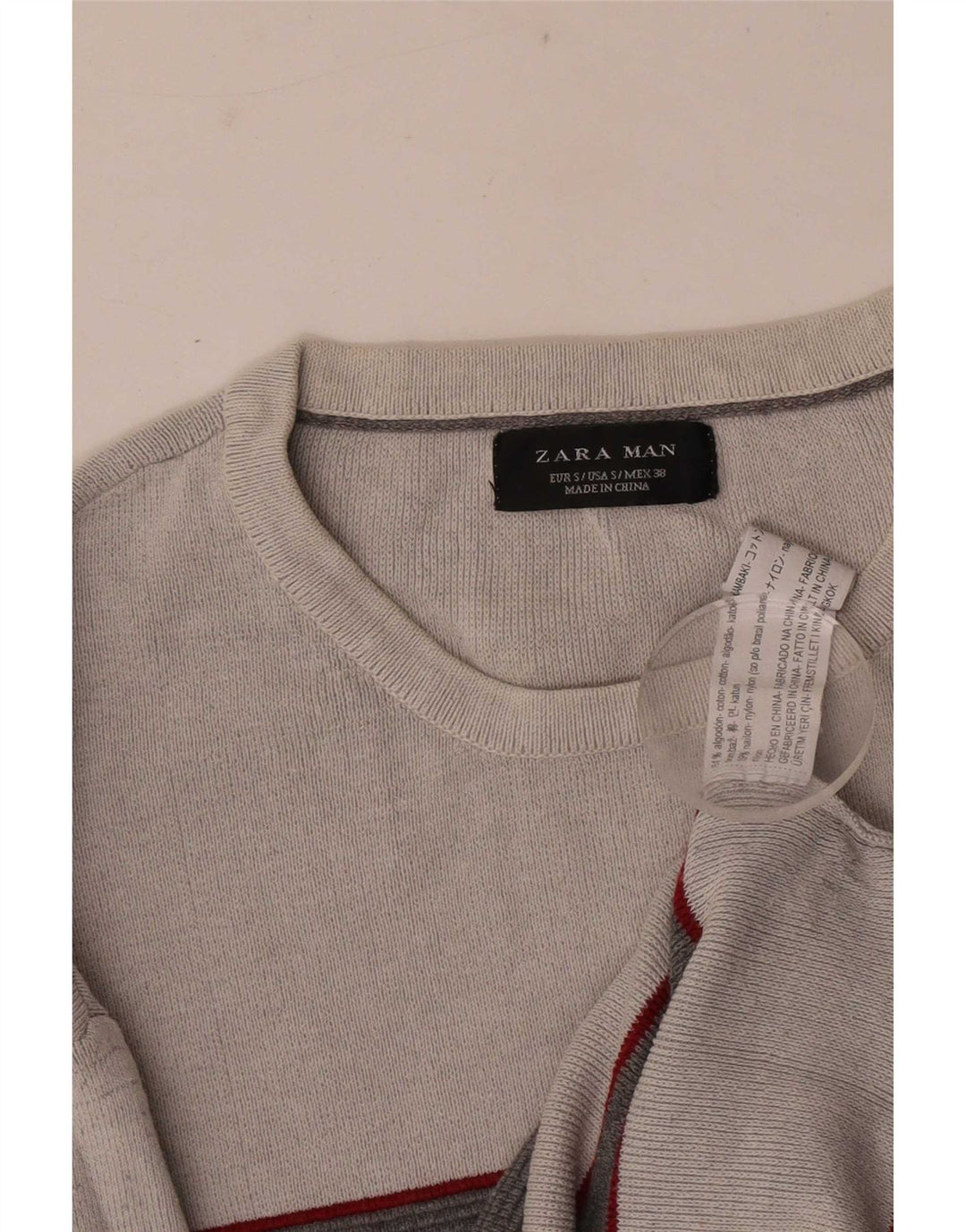 Zara Herre sweater med rund hals, lille grå stribet bomuld