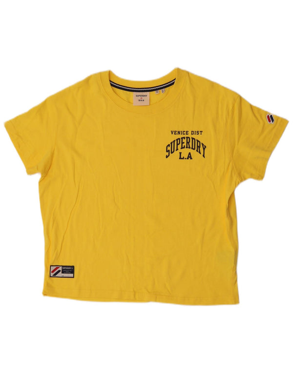 Superdry Womens Crop Graphic T-Shirt Top UK 12 Medium Yellow Bomuld