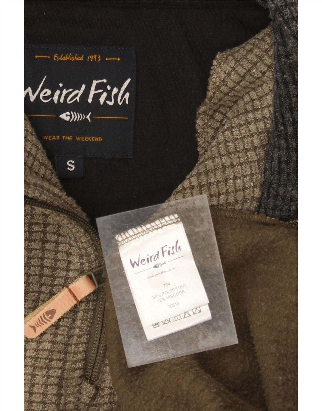 WEIRD FISH Mens Zip Neck Fleece Jumper Small Green Polyester