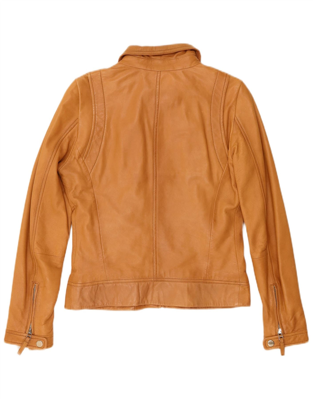 Massimo Dutti Dame Crop Læderjakke UK 12 Medium Beige Fåreskind