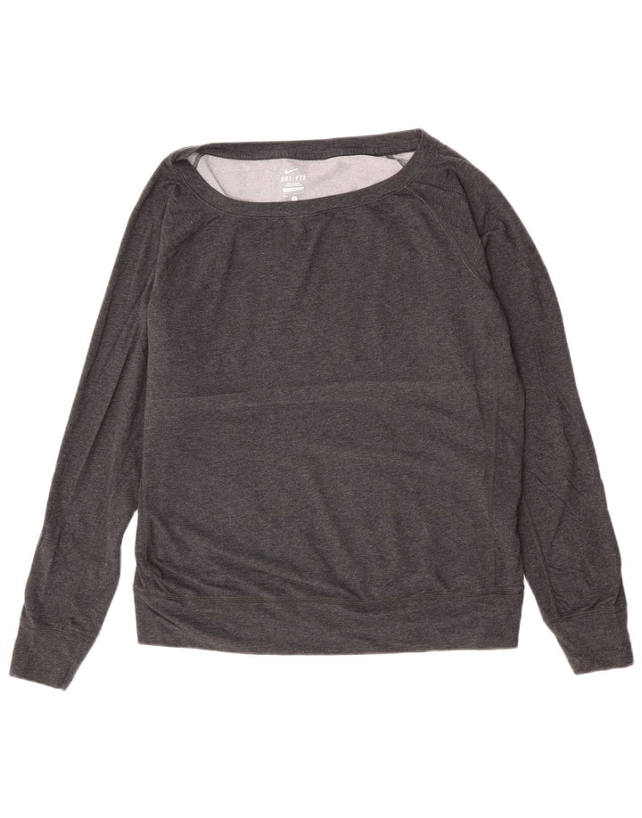 Nike Dame Dri Fit Top Langærmet UK 16 Large Grå Flecked Polyester