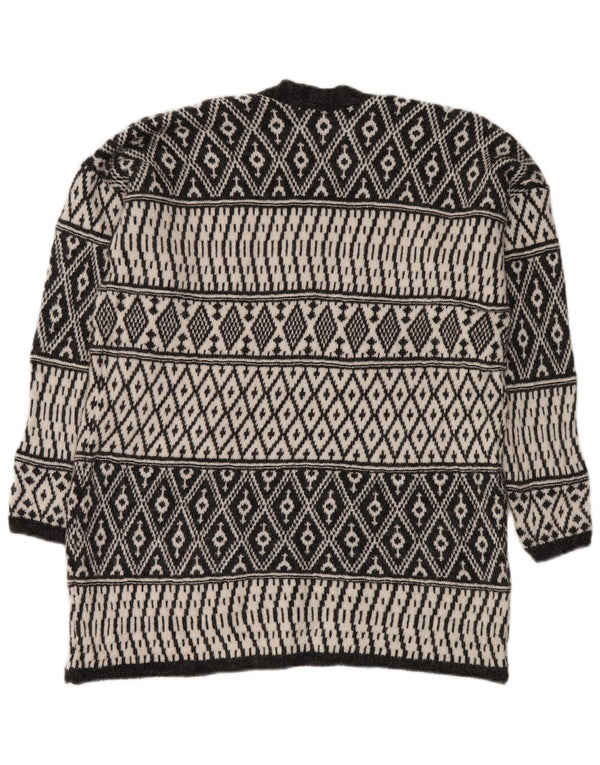M&CO Womens Open Cardigan Sweater UK 14 Medium Grey Argyle/Diamond Acryl