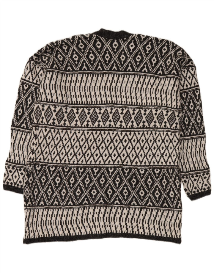 M&CO Womens Open Cardigan Sweater UK 14 Medium Grey Argyle/Diamond Acryl