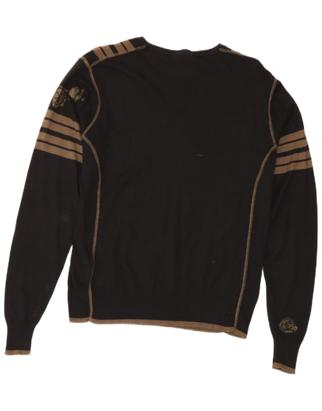 Diesel Herre Boat Neck Jumper Sweater Medium Sort Stribet Silke