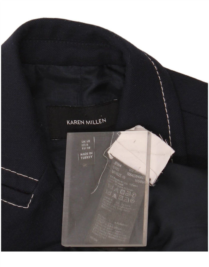 KAREN MILLEN Dame Dobbeltradet Blazer Jacket UK 10 Small Navy Blue