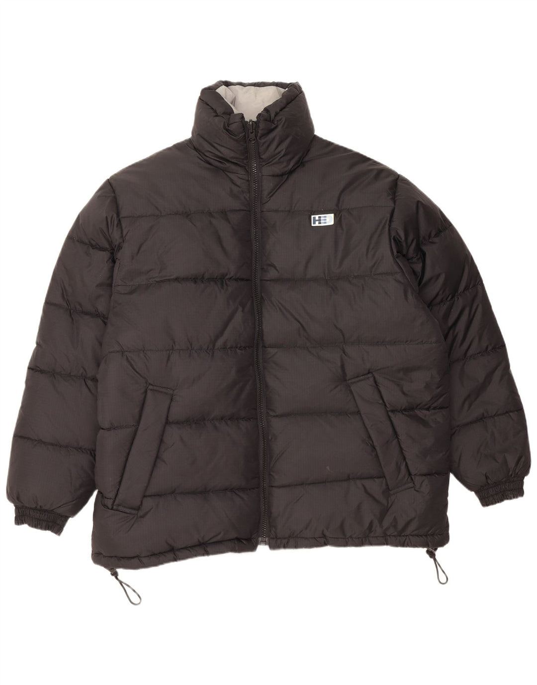 Vintage Herre grafisk Loose Fit polstret jakke UK 38 Medium Sort Nylon