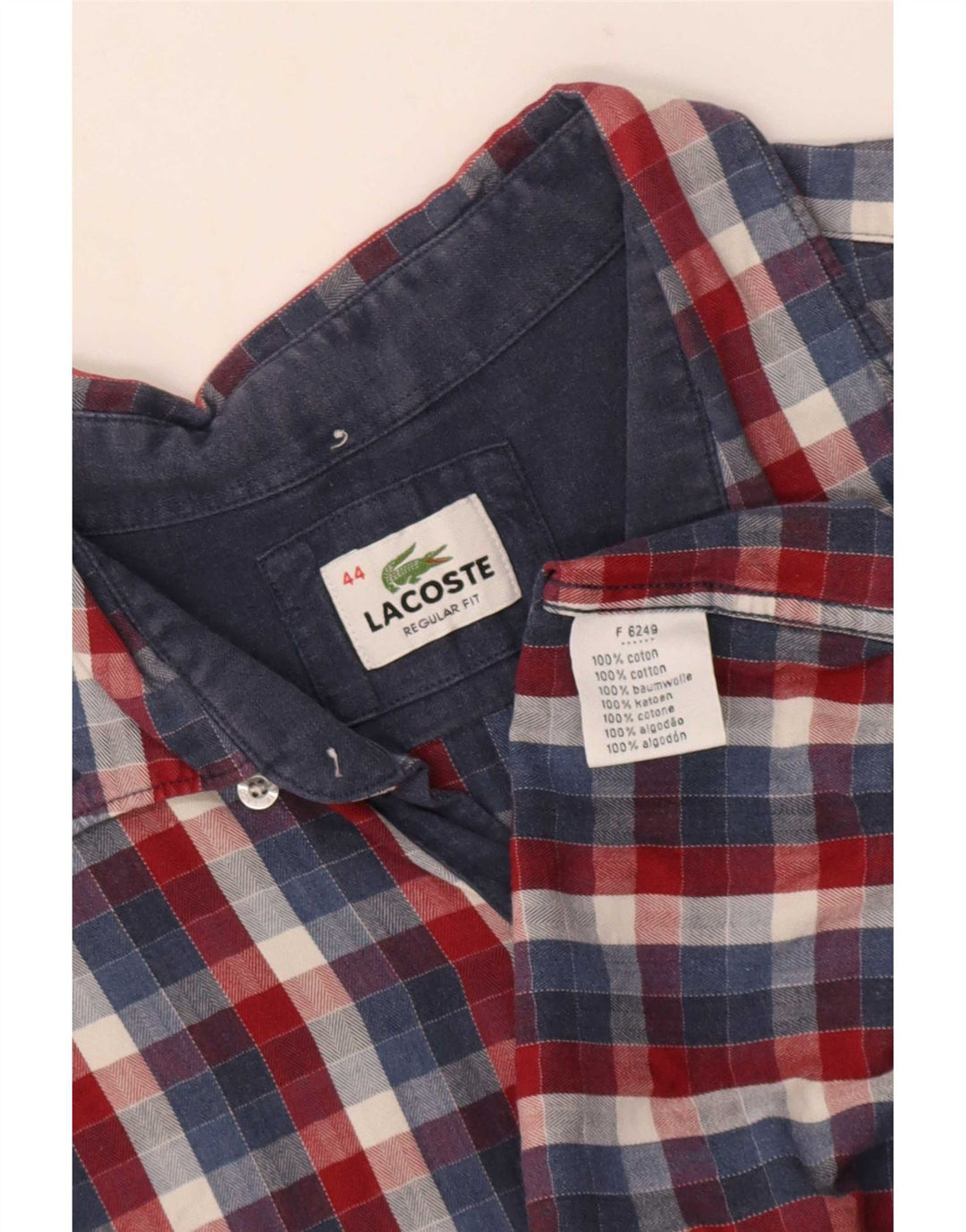 Lacoste Herre Regular Fit skjorte størrelse 44 XL Blå ternet bomuld