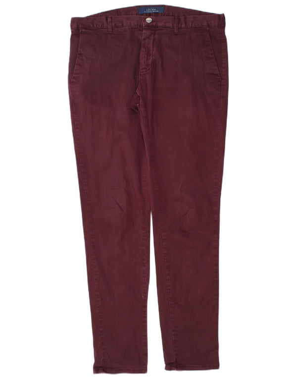 Zara Mens Slim Chino Trousers EU 42 Large W32 L32 Burgundy Cotton