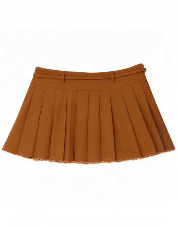 Zara Dame Mini Knife Plisseret nederdel Medium W28 Brun Bomuld