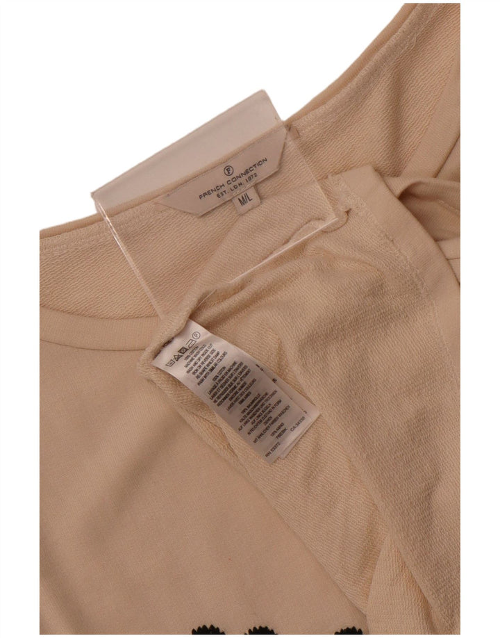 French Connection Dame Crop Grafisk T-Shirt Top UK 14 Medium Beige Bomuld