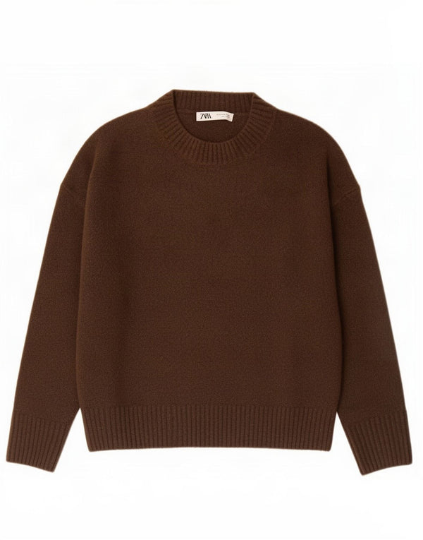 Zara Dame Oversized Boat Neck Jumper Sweater UK 10 Small Brown
