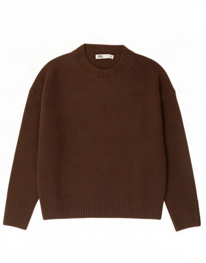Zara Dame Oversized Boat Neck Jumper Sweater UK 10 Small Brown