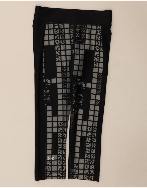 Under Armour Womens Heat Gear Capri Leggings UK 8 Small Black Geometric