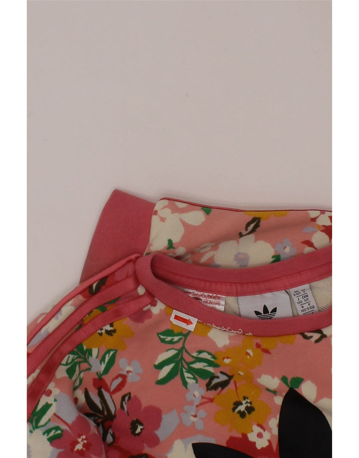 ADIDAS Piger Grafisk Sweatshirt Jumper 9-10 år Pink Blomsterbomuld