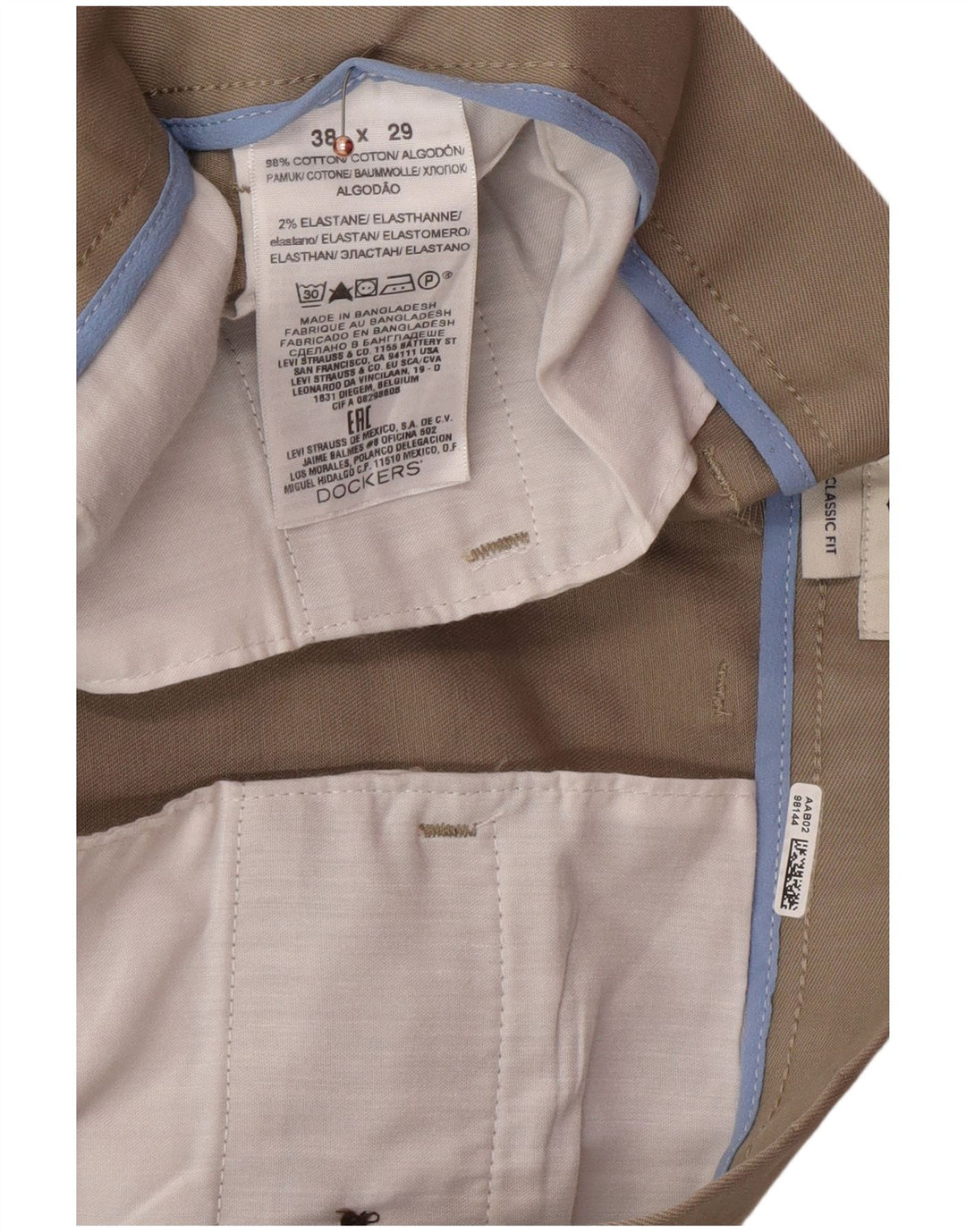 DOCKERS Herre Classic Fit Chino Bukser W38 L29 Beige Bomuld Classic